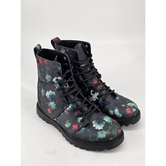 Whimsygoth Combat Volcom Go Figure Floral Lace Up Faux Leather Boots Shoes Sz 7 - Picture 5 of 14
